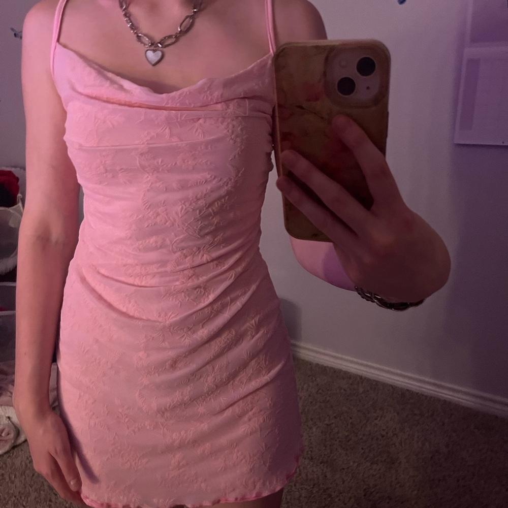 SHEIN Pink Bodycon Mini Dress Spaghetti Strap Prom